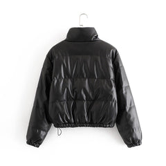 Black Leather Puffer Jacket | Unisex Breezy Bliss Jacket