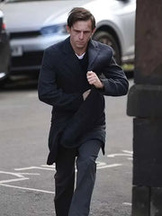Half Man Jamie Bell Black Wool Coat 