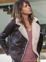 Halle Berry Extant Shearling Brown Leather Jacket