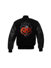 Men Black & Orange Halloween Pumpkin Varsity Jacket