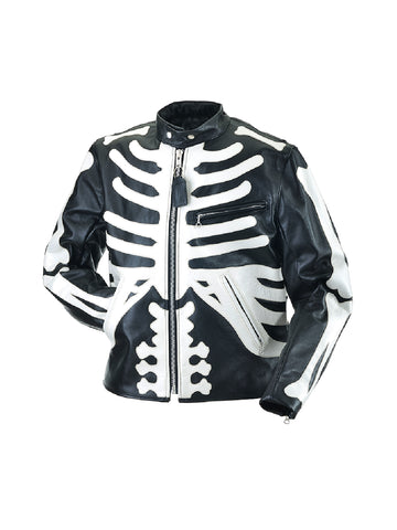 Halloween Skeleton Bones Black Leather Jacket