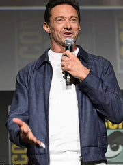 Hugh Jackman Comic Con 2024 Blue Faux Leather Jacket