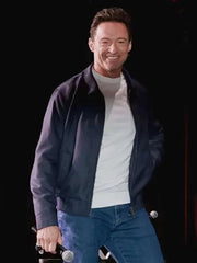 Hugh Jackman Comic Con 2024 Blue Faux Leather Jacket