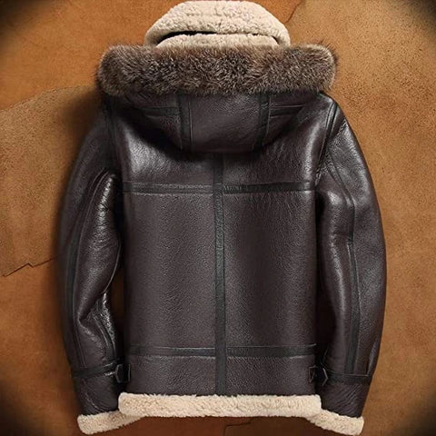 Genuine Sheepskin Shearling Detachable Hooded B3 Flight Jacket