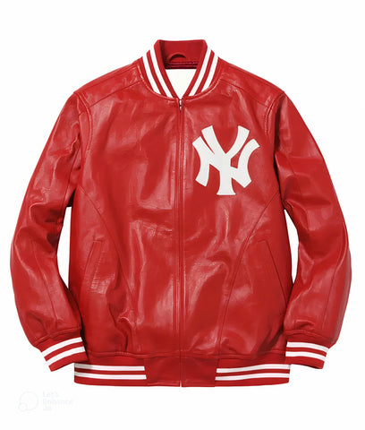 Supreme New York NY Yankees Varsity Red Leather Jacket