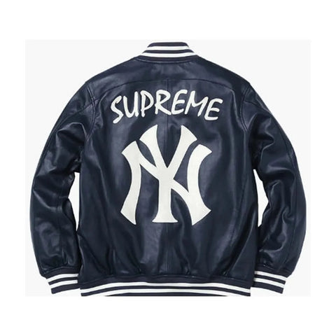 Supreme New York NY Yankees Varsity Red Leather Jacket