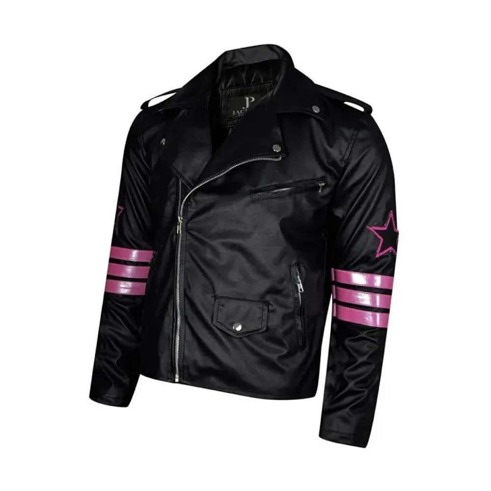 Jasperz Hitman Bret Hart Back Embroidered Skull Leather Jacket, Hitman Halloween Cosplay Jacket