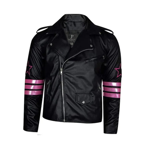 Jasperz Hitman Bret Hart Back Embroidered Skull Leather Jacket, Hitman Halloween Cosplay Jacket