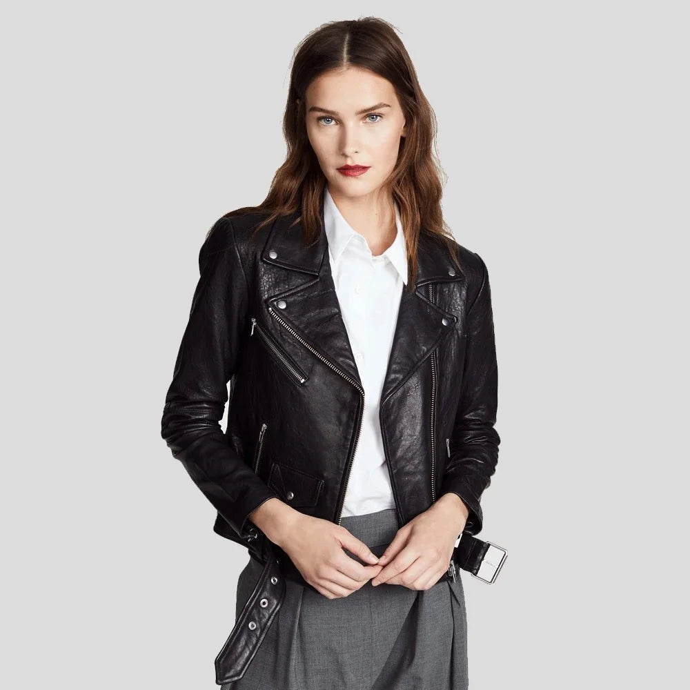 Classic Leather Biker Jacket for Women