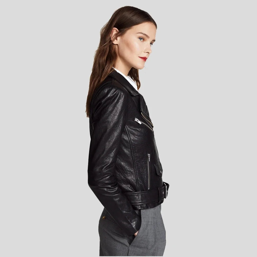 Classic Leather Biker Jacket for Women