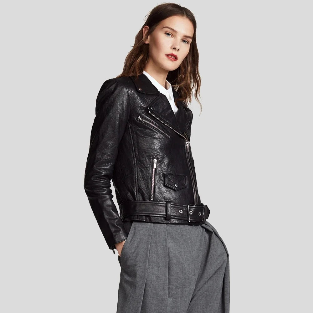 Classic Leather Biker Jacket for Women