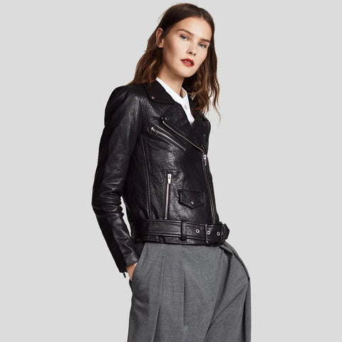 Classic Leather Biker Jacket for Women