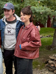 Jessie Buckley Hamnet Movie Event 2025 Leather Jacket