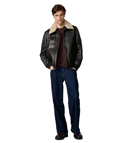 JimmyLeatherAviatorBomberBrownJacketWithShearlingCollar