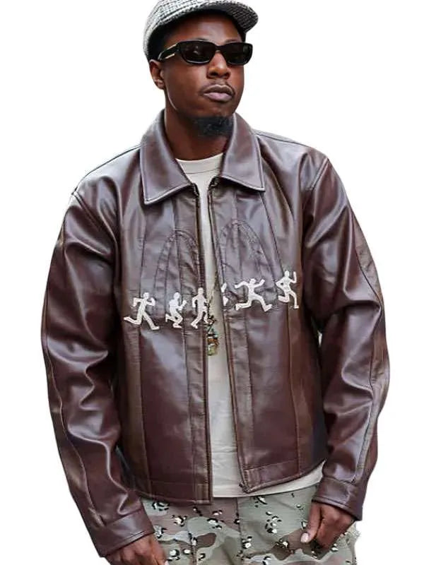 NYFW 2026 Joey Bada$$ Brown Leather Jacket
