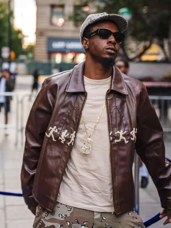 NYFW 2026 Joey Bada$$ Brown Leather Jacket
