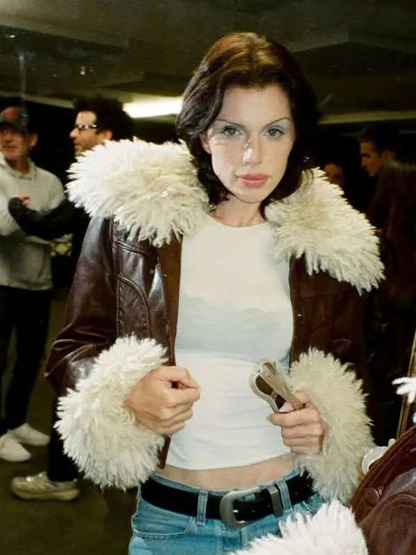 New York Film Festival 2025 Julia Fox Brown Faux Fur Jacket