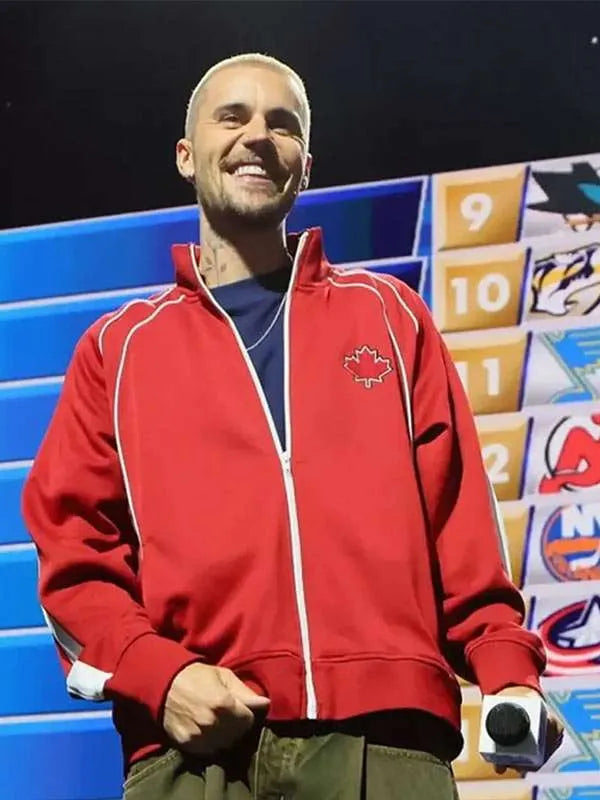Justin Bieber 2026 Red Track Jacket
