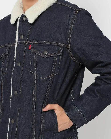 Sherpa Lined Denim Jacket | Blue Trucker Jacket