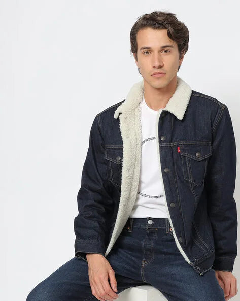 Sherpa Lined Denim Jacket | Blue Trucker Jacket