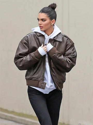 KendallJennerBrownBomberRealLeatherJacket_6