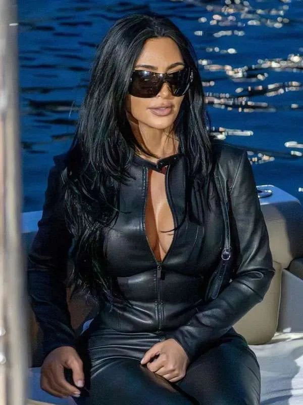 Kim Kardashian Monaco Grand Prix 2026 Black Leather Jacket