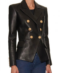 Kim Kardashian Double Breasted Leather Blazer