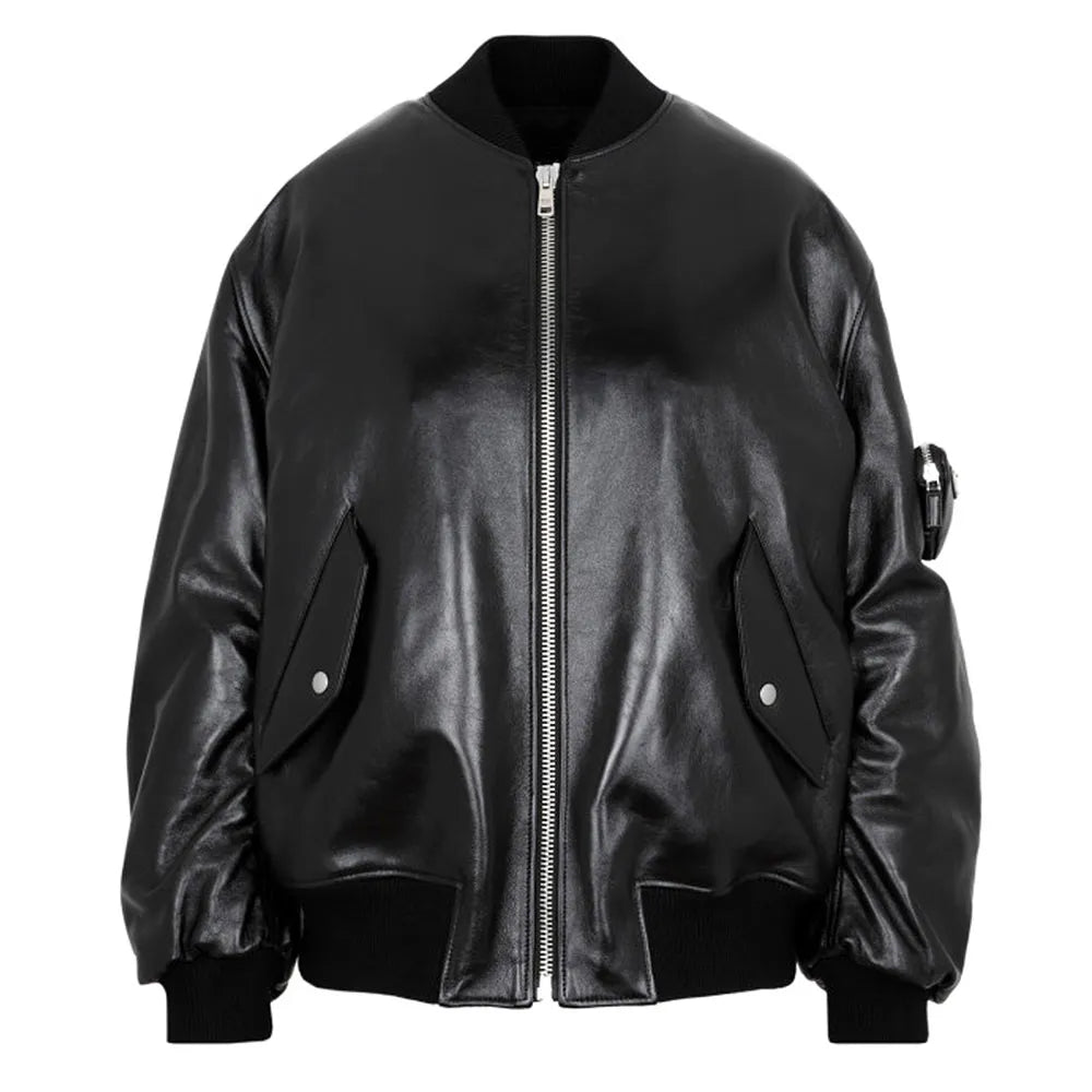 KimKardashianTheKardashiansBlackBomberLeatherJacket_4