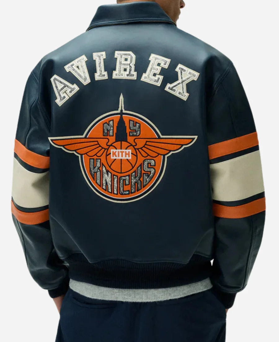 Kith & AVIREX NY Knicks Bomber Leather Jacket
