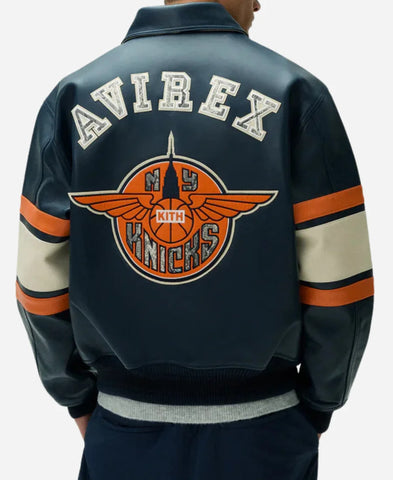 Kith & AVIREX NY Knicks Bomber Leather Jacket