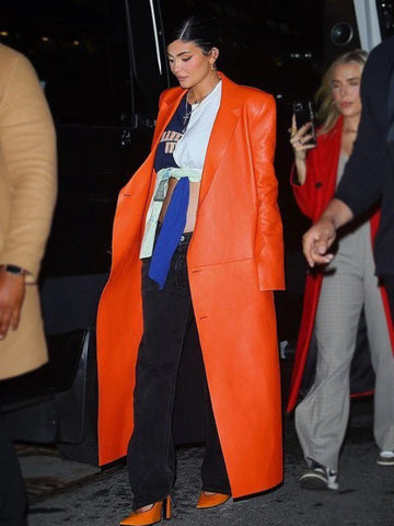 Kylie-Jenner-Orange-Leather-Coat