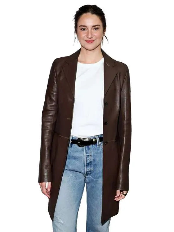 LA 2026 Shailene Woodley Brown Leather Coat
