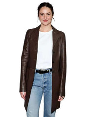 LA 2026 Shailene Woodley Brown Leather Coat
