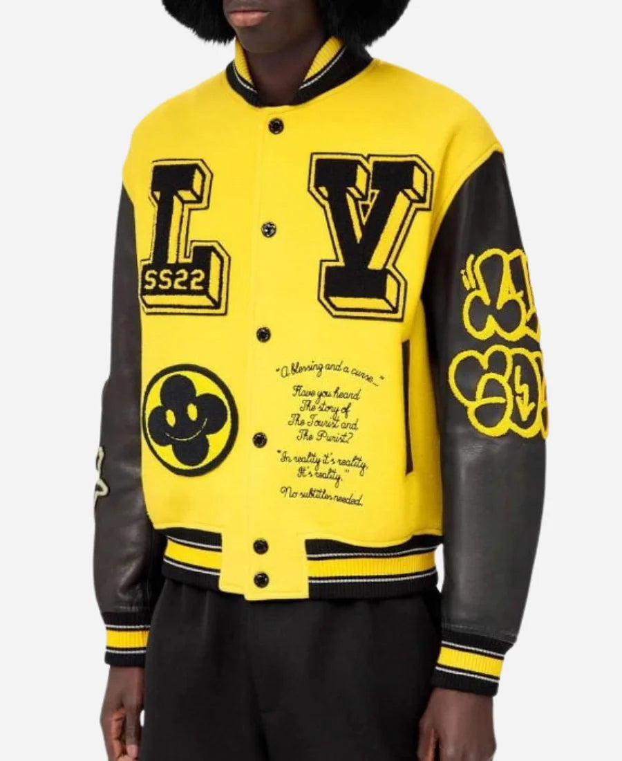 LV Yellow and Black Leather Varsity Jacket