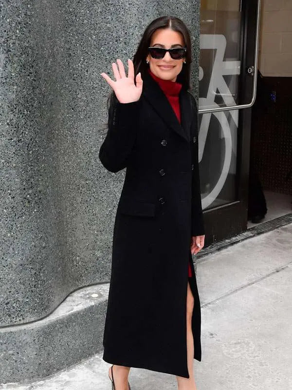 NYC 2026 Lea Michele Black Wool Coat

