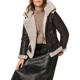 Leather Aviator Brown Shearling Jacket For Women