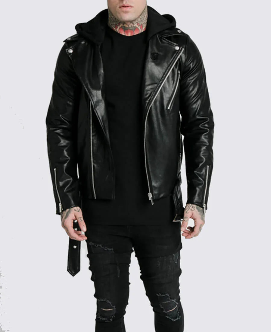 Leon Asymmetrical Leather Jacket | Men's Hooded Leather Jacket