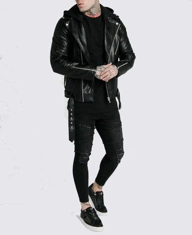 Leon Asymmetrical Leather Jacket | Men's Hooded Leather Jacket