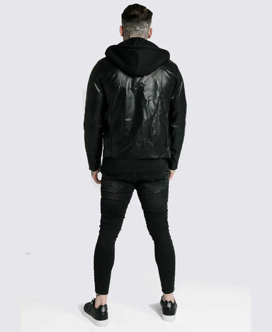 Leon Asymmetrical Leather Jacket | Men's Hooded Leather Jacket