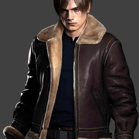 Resident Evil 4 Leon Kennedy Cosplay Leather Jacket for Men