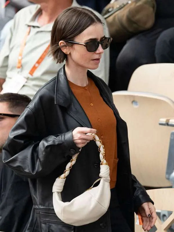 Lily Collins French Open 2026 Leather Jacket
