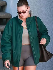 LosAngeles2024HaileyBieberPilatesClassGreenBomberJacket_1