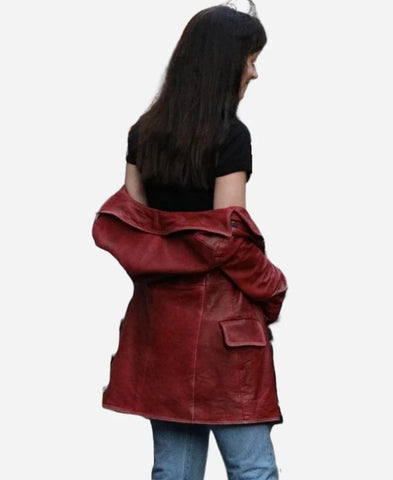Madame Web 2024 Dakota Johnson Maroon Coat