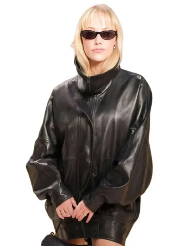 Maika Monroe Paris Fashion Week 2026 Leather Jacket