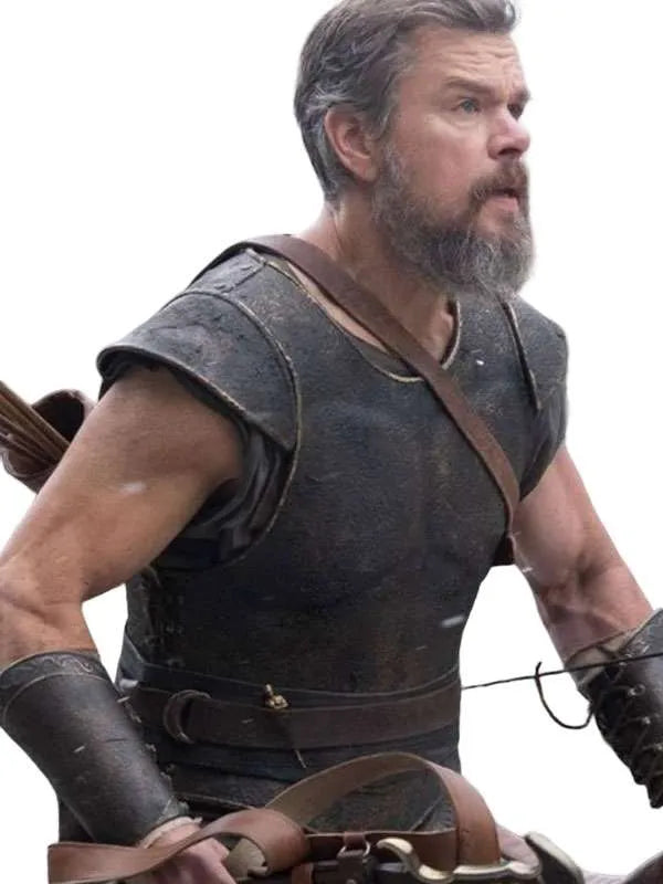 The Odyssey 2026 Matt Damon Black Leather Vest