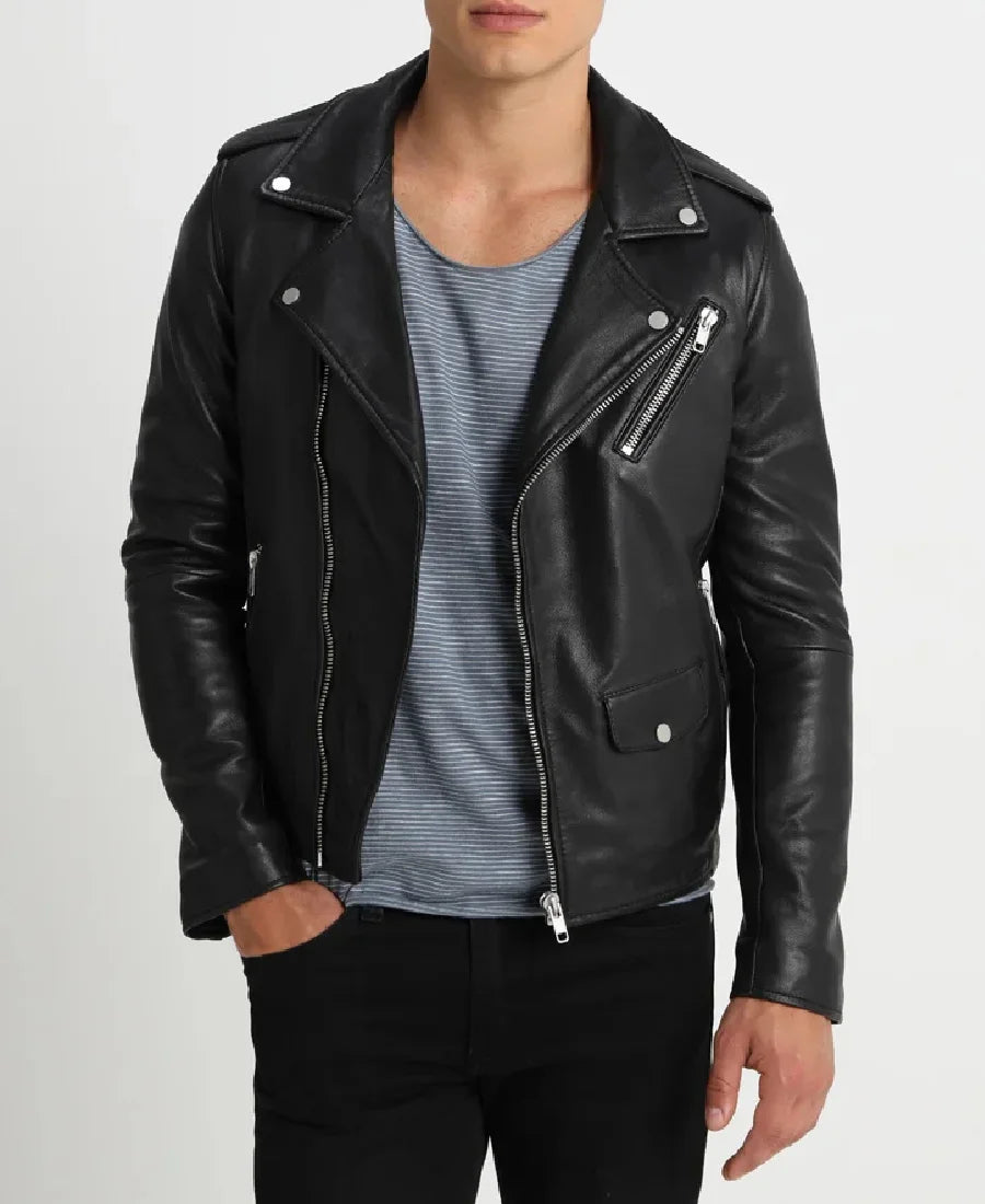 Ethan Men's Black Leather Motorcycle Jacket