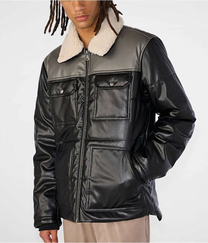 Men's Leather Puffer Jacket | Versatile Winter Attire