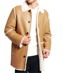 Men Tan Brown Shearling Leather Coat