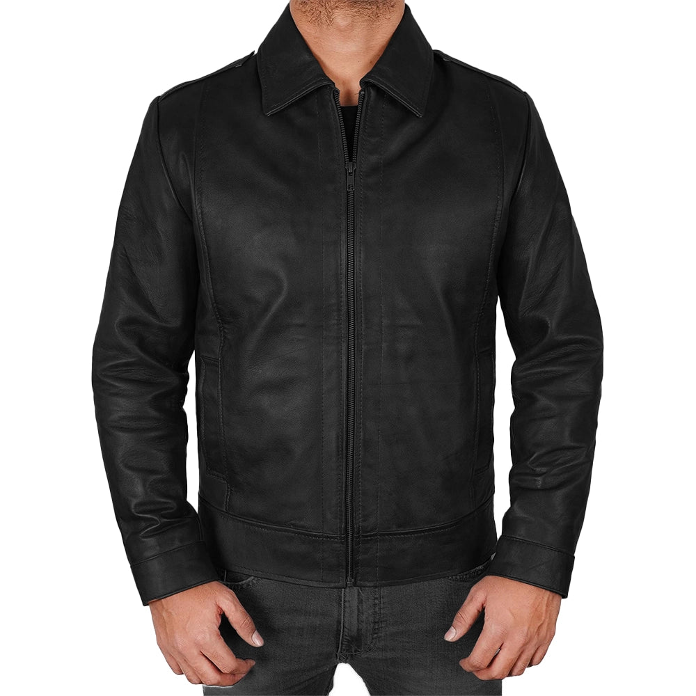 Mens Black Real Leather Jacket