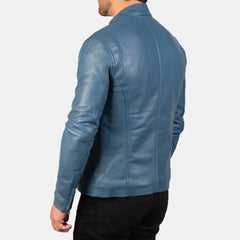 Men’s Blue Leather Cafe Racer Jacket